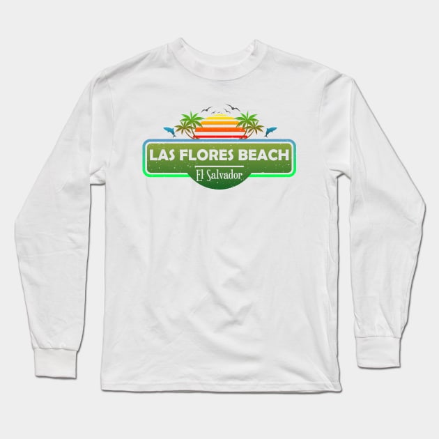 Las Flores Beach El Salvador, Palm Trees Sunset Summer Long Sleeve T-Shirt by Jahmar Anderson